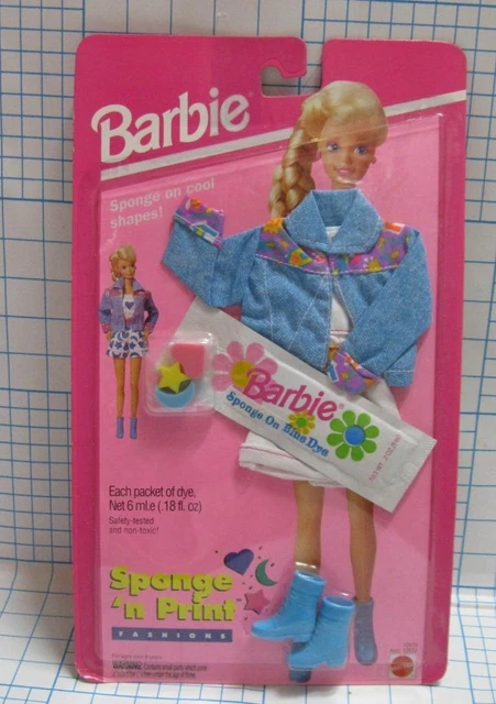 NEW 1994 Mattel Barbie Doll Sponge n Print Fashions w Dye/boots/jacket 12629 set