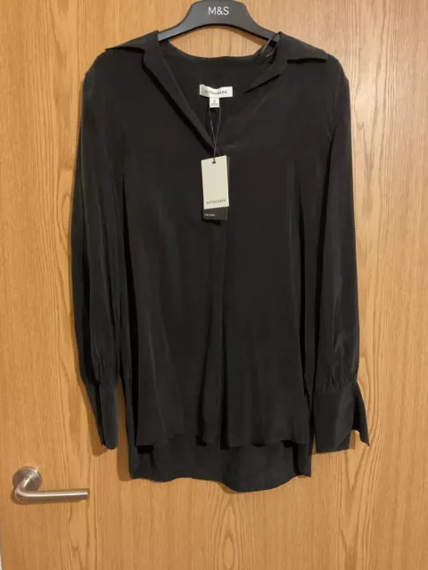 M&S Autograph Women Black Long Sleeve V Neck T Shirt Work Casual Top Uk 12.Bnwt