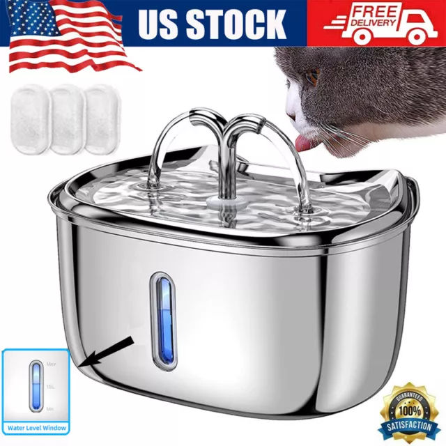84Oz Automatic Cat Water Fountain Pet Dog Drinking Dispenser Stainless Steel USA