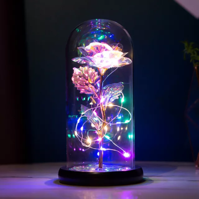 Eternal Forever Galaxy Rose Flower In Glass Dome LED Light Valentine's Day Gift