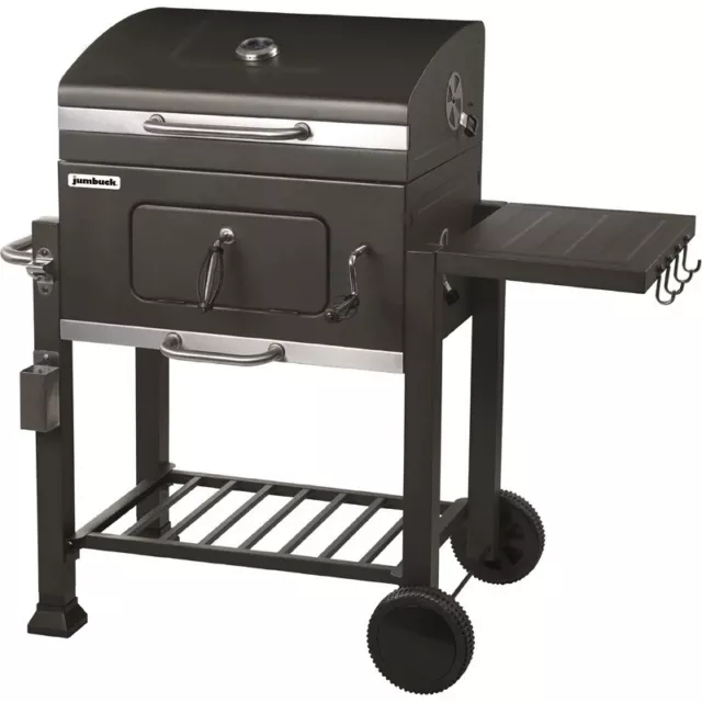 Jumbuck Portable Charcoal BBQ Barbeque Adjustable Tray Height Firebox Temp Guage