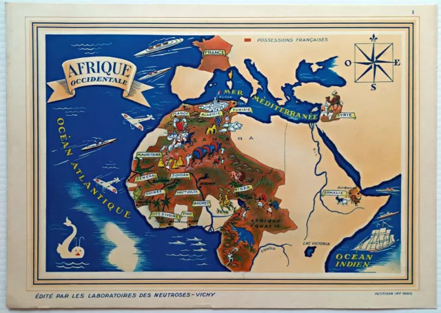 1939 West Africa, Afrique Occidentale, Morocco Tunisia Algeria Pictorial Map