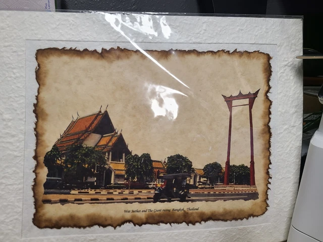 Wat Suthat & The Giant Swing Bangkok Thailand Artwork On Mache Backing 20x16