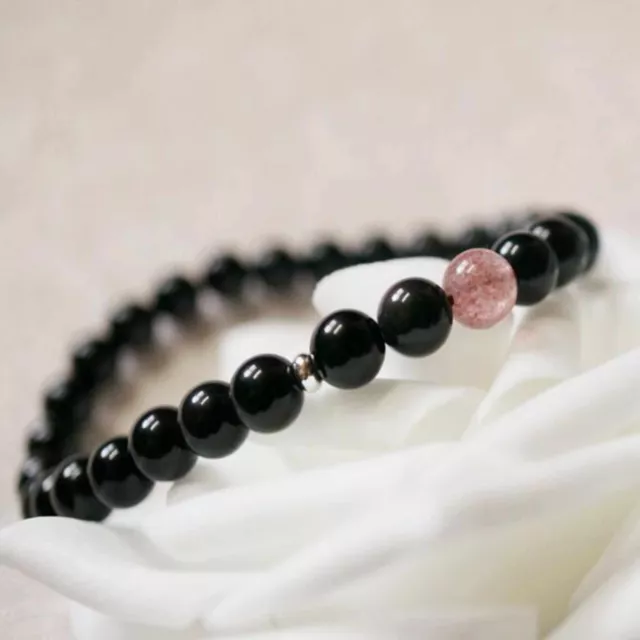 Beautiful Natural obsidian strawberry crystal bead bracelet gift Holiday gifts