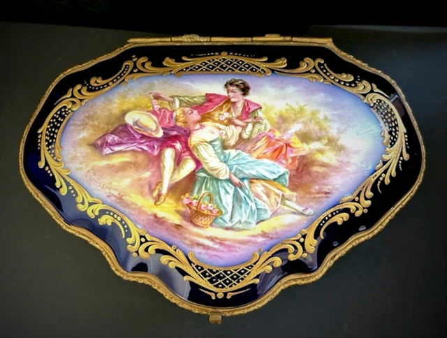 Sevres Style Porcelain Box/ Hand Painted Signed A.Grisard /Chateau de Longpre