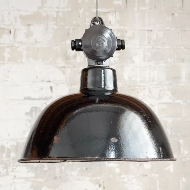 »EMATRE-S VITA« Fabrik-Lampe Emaille-Schirm Shabby Vintage Leuchte alt Ø38cm+