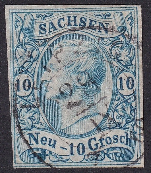 Sachsen 10 Ngr milchblau Mi.Nr. 13 a gestempelt geprüft BPP Mi.Wert 300 € (573)