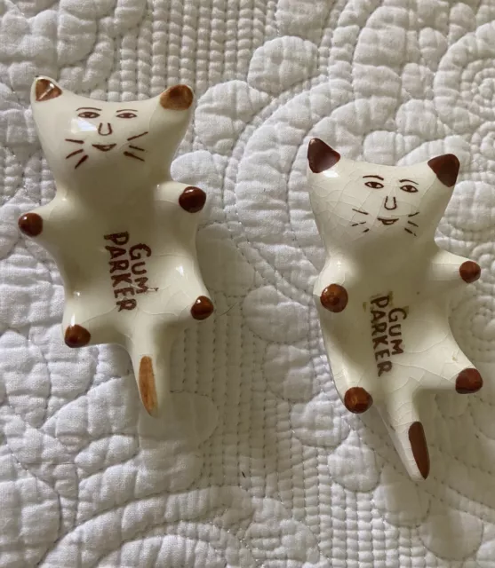 Pair or 2 Vtg Ceramic Novelty Cat/Kitten Nightstand Gum Parkers MCM
