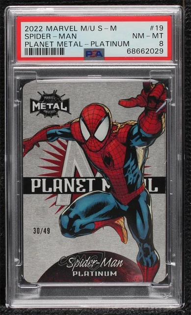 2022 Marvel Metal Universe Planet Metal Platinum 30/49 Spider-Man PSA 8