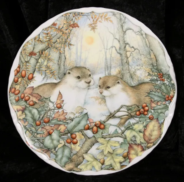 Royal Albert Countryside Friends Collection Otters in Winter Woodland 8.5" plate