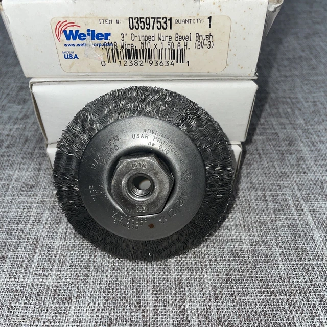 Weiler 03597531 3” crimped wire bevel brush 1.5 AH BV 3 .0118 wire M10X1.50 AH