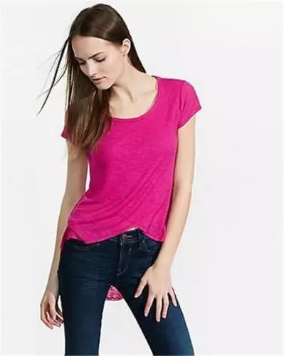 Express X-Small One Eleven Pink Ribbed Crossover Hi Lo Cap Sleeve Scoop Tee xs 3