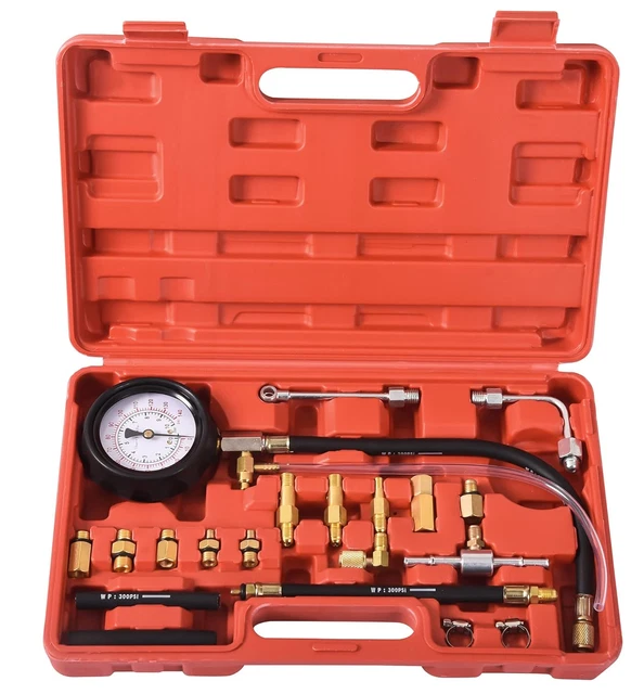 Kit Jauge Testeur Pression Pompe Injection Carburant 0-140PSI Avec Adaptateurs Multi-Véhicules