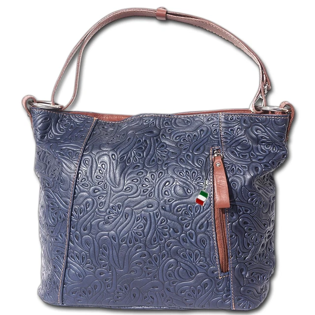 Florence Cuero Auténtico Bolso de Hombro Mujer Azul Braun Bolsa con Asas