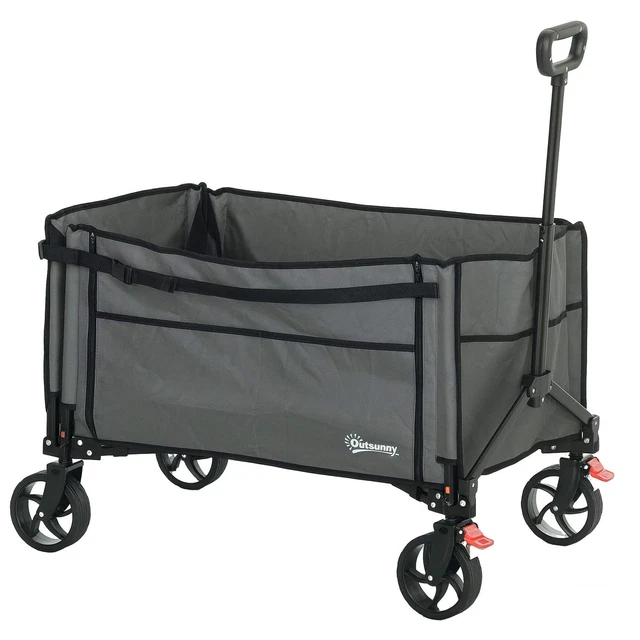 OUTSUNNY FOLDING TROLLEY on Wheels, 150L Collapsible Wagon Festival ...