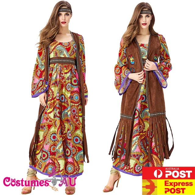 Ladies 70s Hippie Hippy Groovy 60s Retro Costume Go Go Disco Dancing Lady Dress - Foto 2