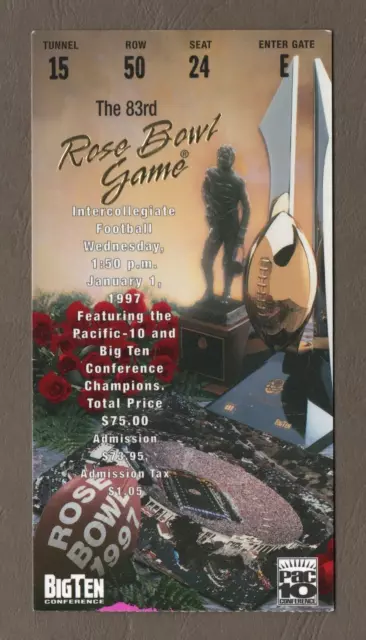 January 1, 1997 Rose Bowl Football Ticket Arizona State vs Ohio State   A3245