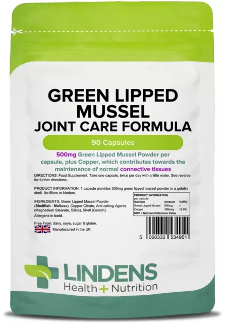 Green Lipped Mussel 500mg - 90 Capsules - [Lindens 4951]