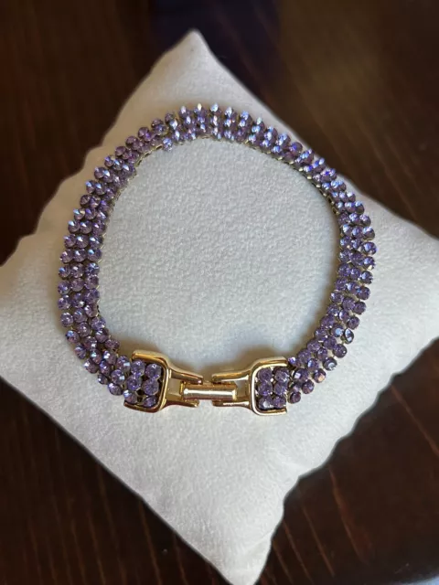 Swarovski Crystal Gold Tone Purple Mesh Bracelet - Swan Signed