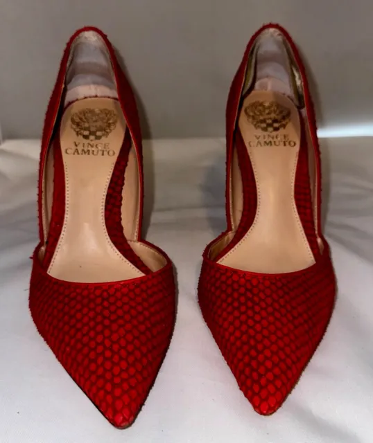 Vince Camuto Kain Pumps Women's 6.5 Red Leather Pointed Toe Heels VC Kain Shoes