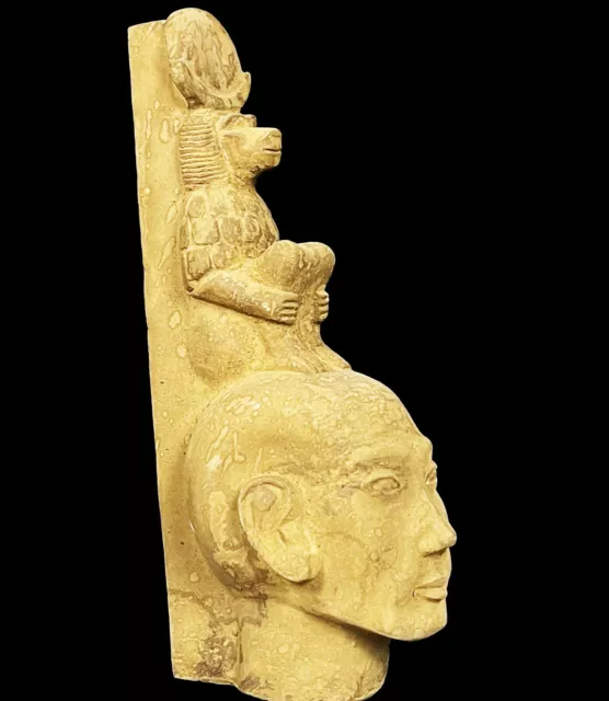 Unique Large Egyptian Baboon (Egyptian God of wisdom ) holding Pharaoh's Head 2