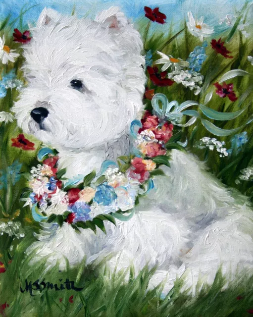 SPARROW Westie West Highland White Terrier Dog Art Oil Painting PRINT MSSMITH