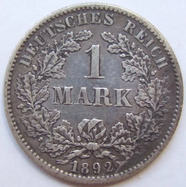 Coin German Reich Empire Silver 1 Mark 1892 F IN Very fine