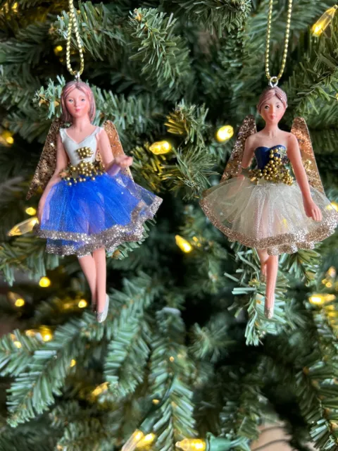 Gisela Graham Christmas Fairy Blue Cream Gold Resin Tree Decoration 10cm