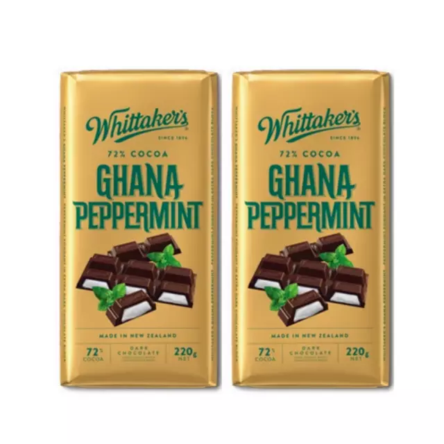 Whittaker's Ghana Peppermint Dark Chocolate 72% Cocoa 250g x 2