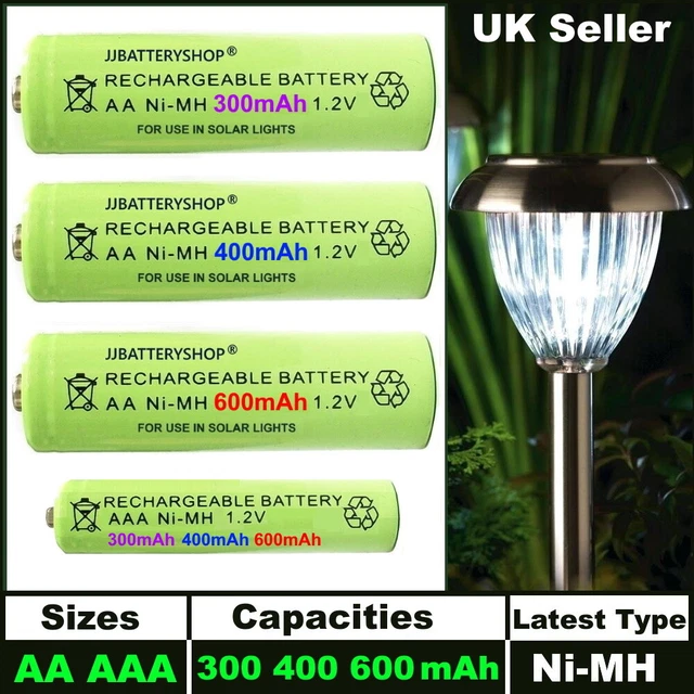 AA & AAA Rechargeable Solar Light Batteries 600mAh 400mAh 300mAh NiMH 1.2V UK