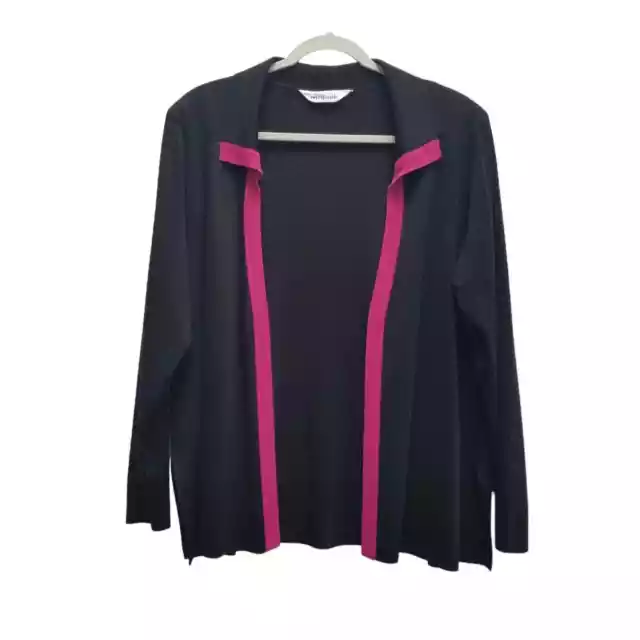 EXCLUSIVELY MISOOK Black with Pink Trim Jacket Cardigan Open Front Long Slv Sz L