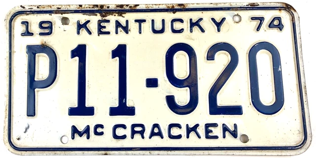 KENTUCKY 1974 AUTO License Plate McCracken Co Garage Vintage Man Cave