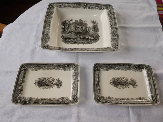 Villeroy & Boch modèle Artémis 1 plat et 2 raviers en porcelaine scène de chasse