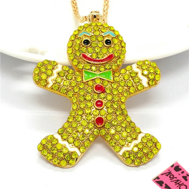 New Fashion Women Rhinestone Cute Yellow Bow Tie Snowman Crystal Chain Necklace