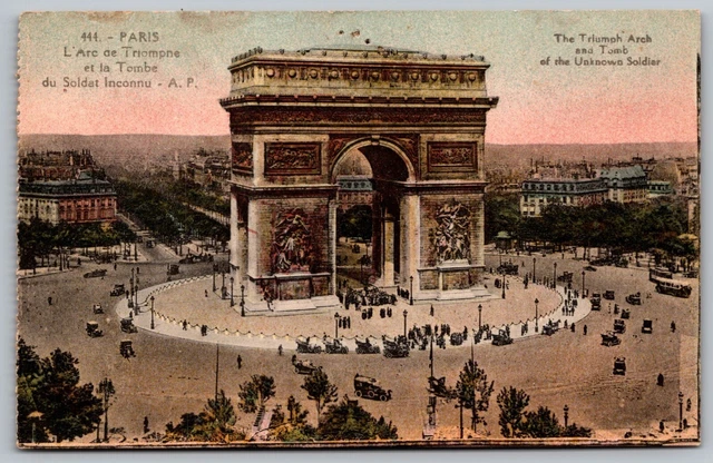 Paris France Triumph Tomb Unknown Soldier Birds Eye View Old Cars VNG Postcard
