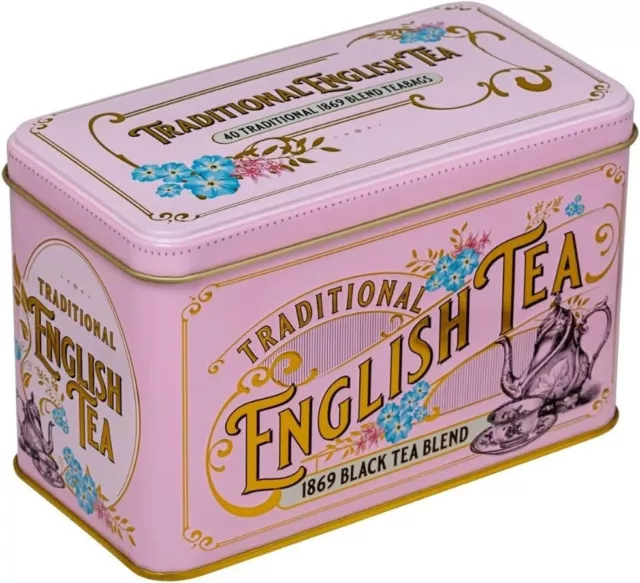 English Teas Vintage Victorian Tea Tin in Pink with 40 English Breakfast 18