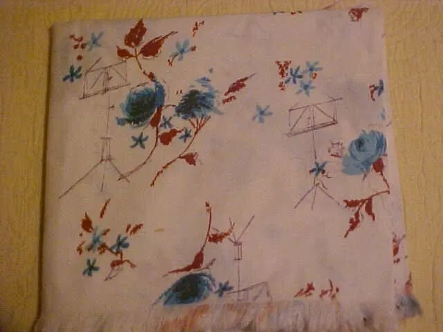 Vintage PRINTED FABRIC, WHITE WITH BLUE FLOWERS, FEEDSACK Design