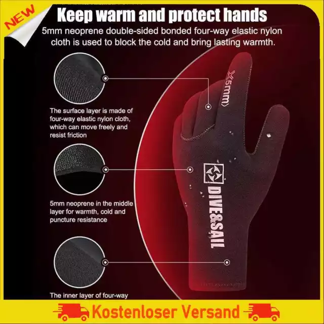 DIVE&SAIL 5MM Neoprene Swimming Gloves Non-slip Anti Scratch Winter Keep Warm