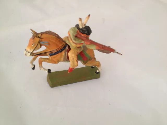 A183/  Hausser Elastolin Indianer zu Pferd Wildwest Figur von ca. 1935/55 /TOP