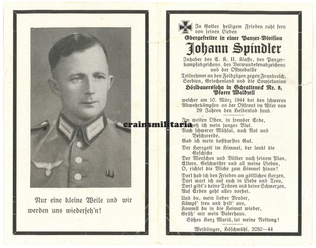 Orig. Sterbebild 9.PD Panzergrenadier m. Orden + Mirowka Ukraine 1944