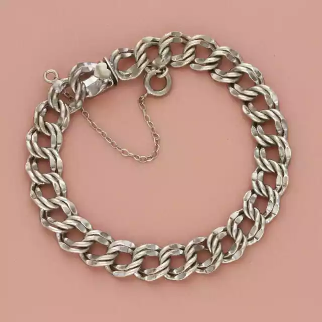 sterling silver 10mm double curb charm chain bracelet size 7.25in