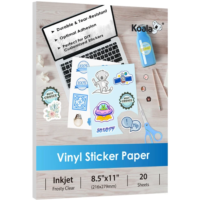 20 SHEETS INKJET Printable Vinyl Sticker Paper Clear Waterproof Label 8