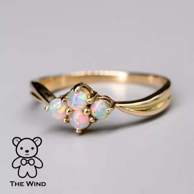Australian Opal Sakura Cherry Blossom Flower Engagement Ring 14K Yellow Gold