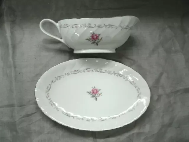 Vtg Fine China of Japan ROYAL SWIRL Creamer Sugar Bowl Lid Gravy Boat Underplate 3