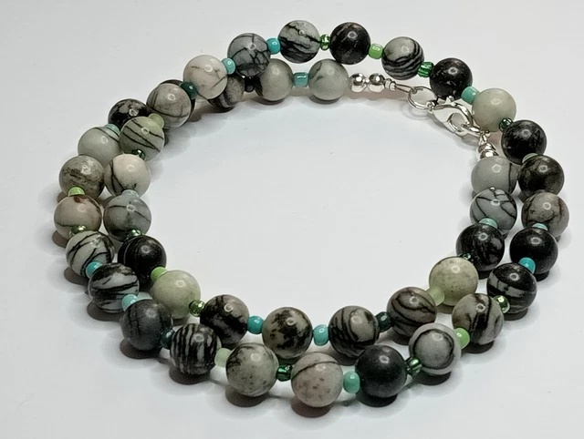 Striped Jasper Necklace Gemstone Silver Plated 75