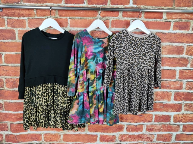 Pacchetto Ragazze Età 4-5 Anni Next Matalan Abito Maniche Lunghe Leopardo Casual 110Cm