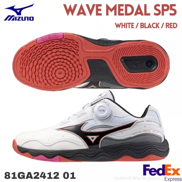 Mizuno Table Tennis Shoes WAVE MEDAL SP5 White/Black/Red 81GA2412 01 UNISEX NEW!