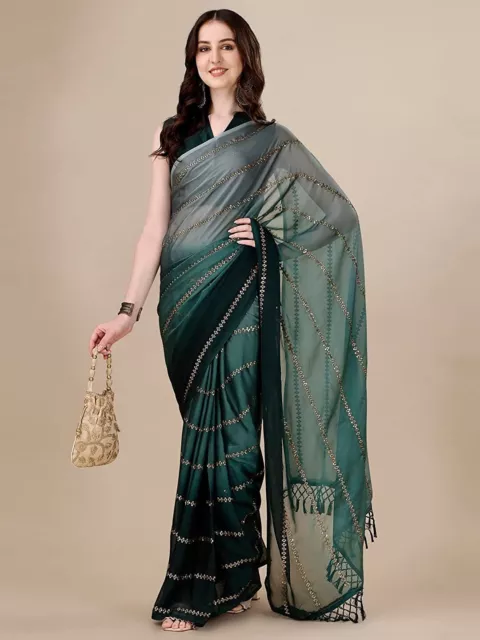 Green Saree Banarasi Silk Bollywood Saree Indian Designer Party Wedding Sari