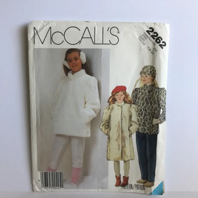 McCalls 2262 Kids/Girls Sz 7 8 10 Jacket/Coat Hat Earmuffs Sewing Pattern UNCUT