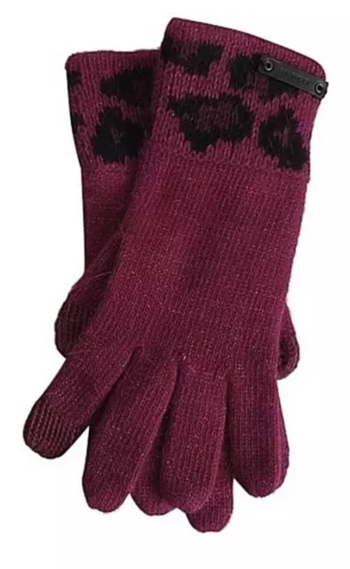 Coach Cranberry  Ocelot Knit Sparkle Gloves W Tech Texting Fingers onesize
